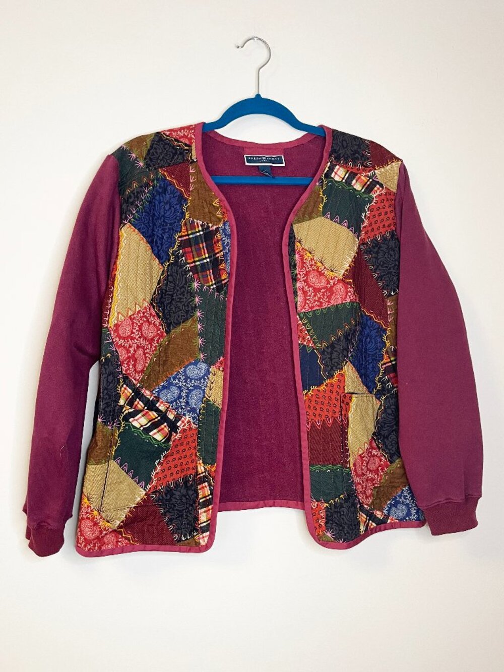 Karen Scott Patchwork Quilted Open Front Jacket Cardigan XL Boho Cottagecore